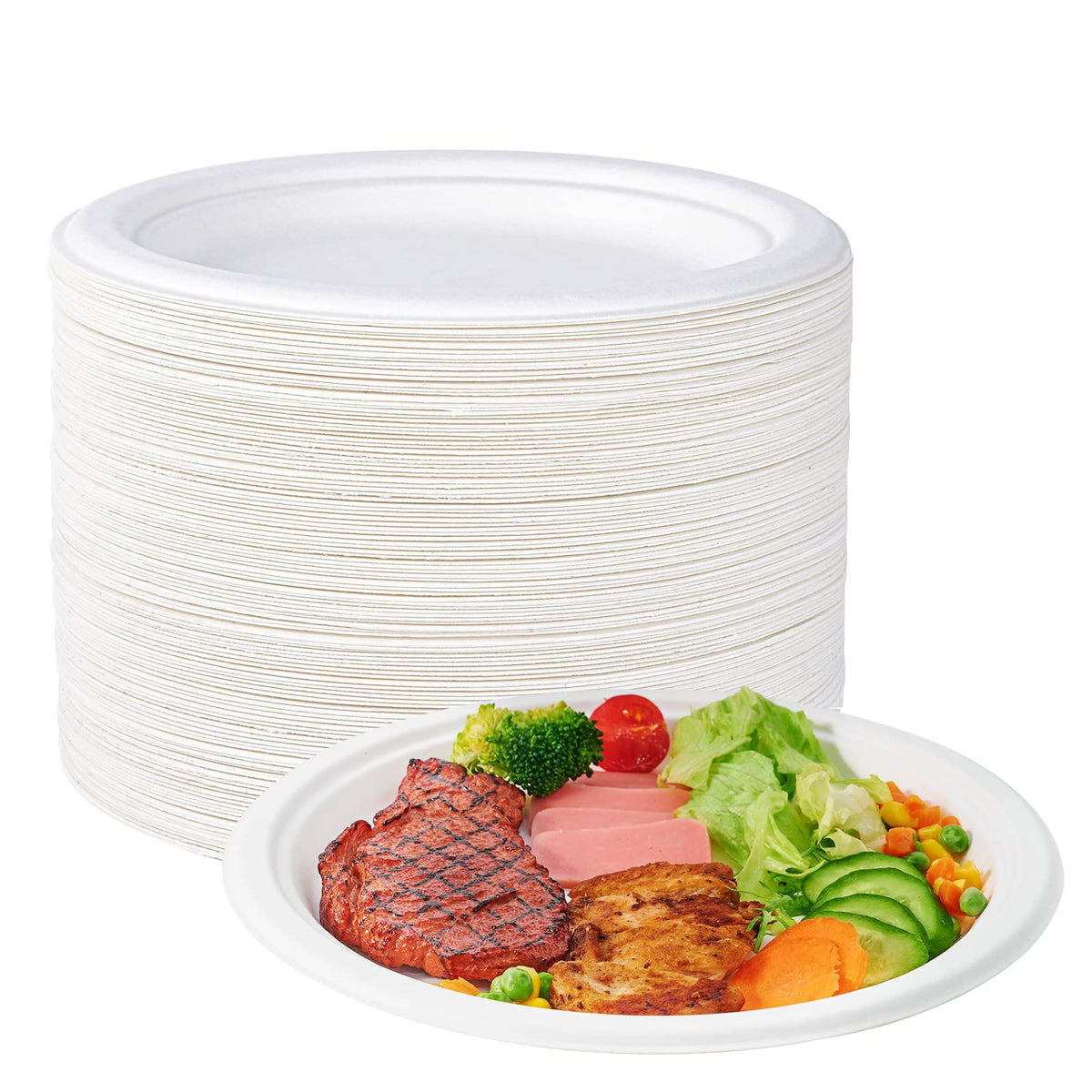 ECOLipak 10 in 150 Pack White Compostable Disposable Paper Plates for Party | Heavy Duty, Biodegradable, Made of Eco-friendly Sugarcane Bagasse, Ideal for Dinner, Picnic, Wedding, Birthday, Daily use