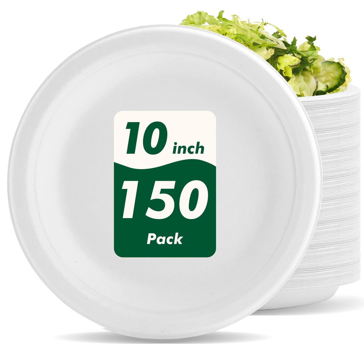 CELLURA 150 Pack Compostable Heavy Duty Paper Plates 10 Inch, Biodegradable Sugarcane Round White Disposable Paper Plates, Microwavable