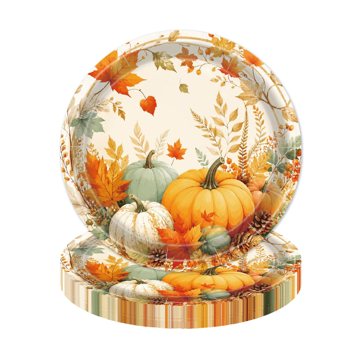 LDFDRT 7 Inch Fall Paper Plates 50pcs Pumpkin Thanksgiving Dessert Plates | Fall Themed Paper Plates Autumn Leaf Pumpkin Design Disposable Thanksgiving Dessert Plates for Fall Birthday,Holiday Party
