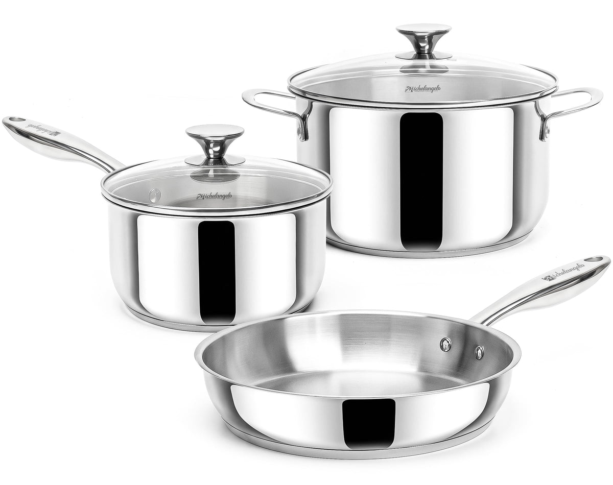 Michelangelo 5-Piece 304 Stainless Steel Cookware Set, Induction Compatible