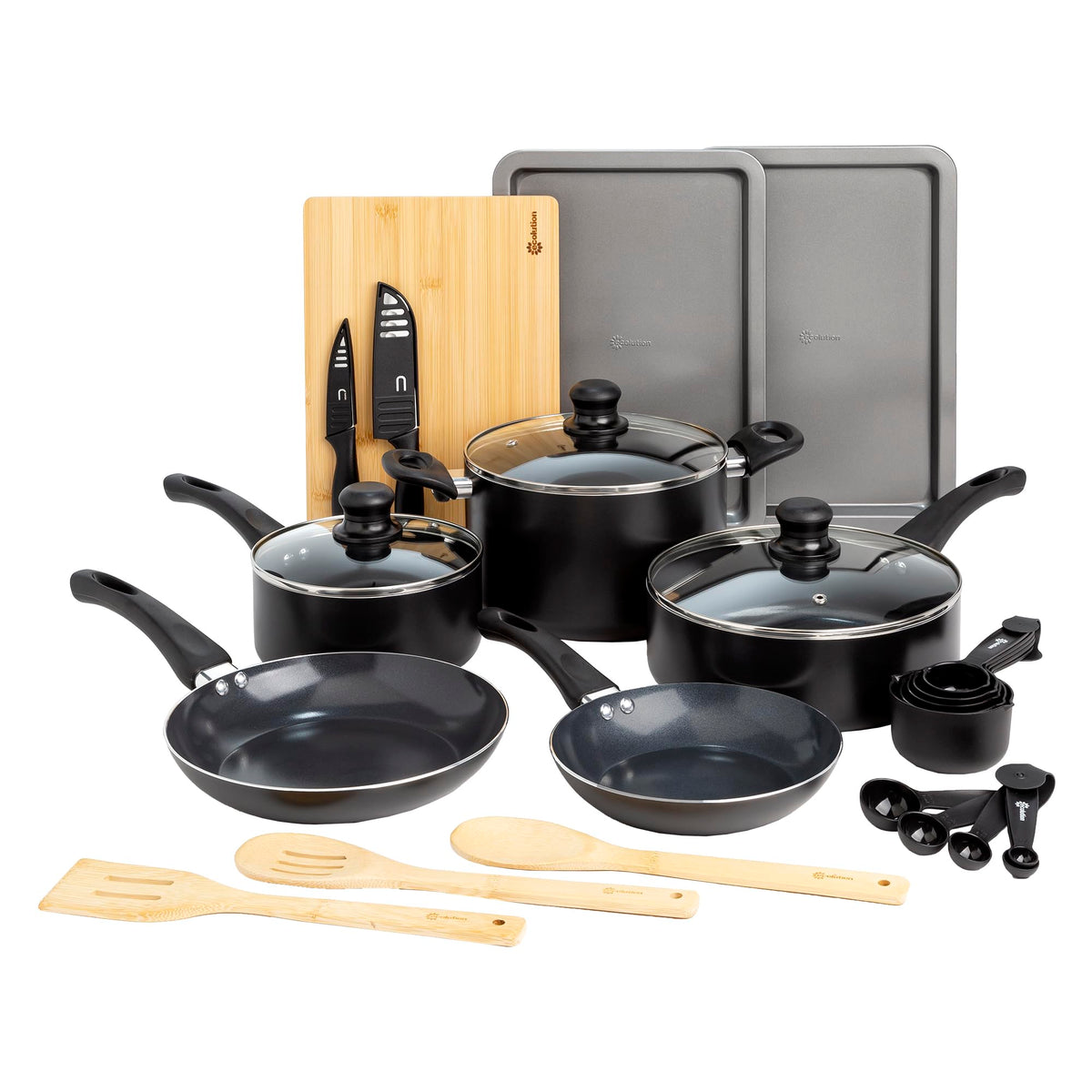 Ecolution Easy Clean Ceramic Nonstick Cookware Set, Dishwasher Safe Kitchen Pots and Pans Set, Comfort Grip Handle, Even Heating, and Ultimate Food Release, 26-Piece, Black