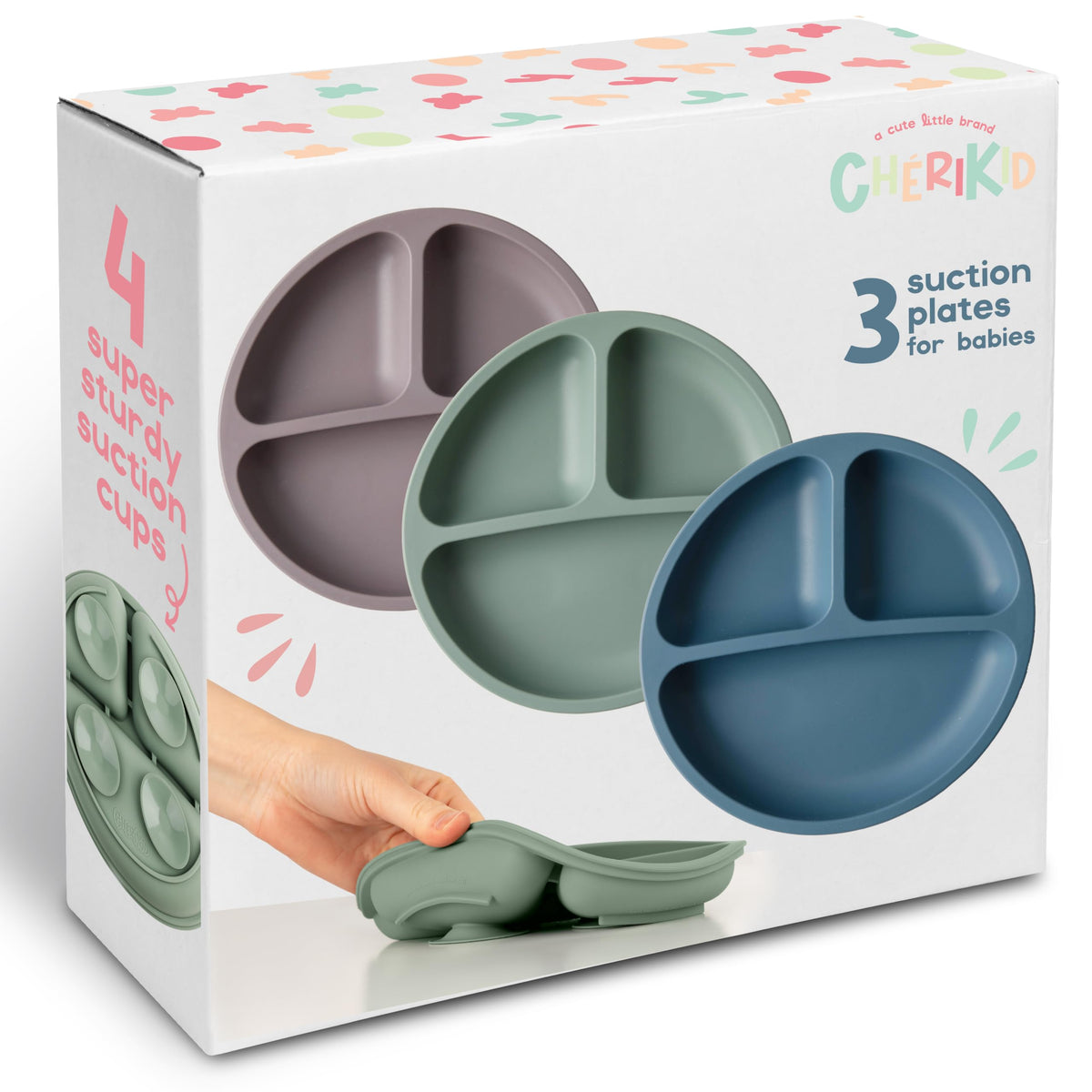 ChériKid Toddler Plates with Suction, Silicone Suction Plates for Baby | FEATURES SUPER STRONG QUADRUPLE SUCTION - 100% Food Grade Silicone - Unbreakable Divided Kids Plates