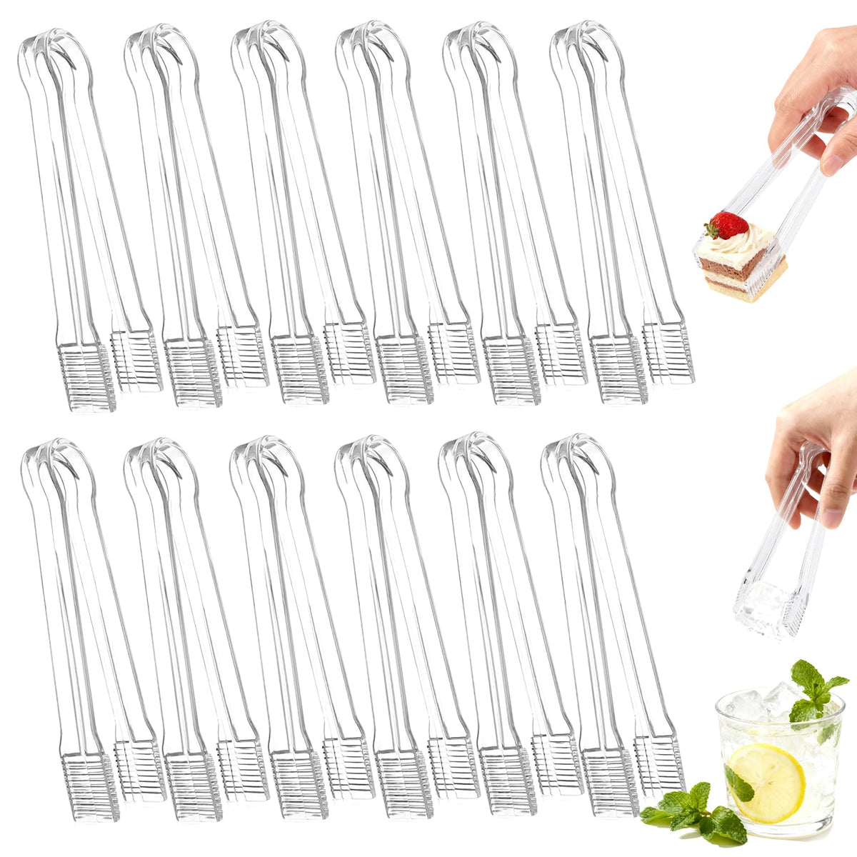 Perusiaw 10Pcs Clear Plastic Serving Tongs, 6.3 Inches Small Disposable | Mini Plastic Tongs for Food, Party, Buffet, Salad, Appetizer, Ice, Candy, Catering, Fruit, Easy to Hold and Clean