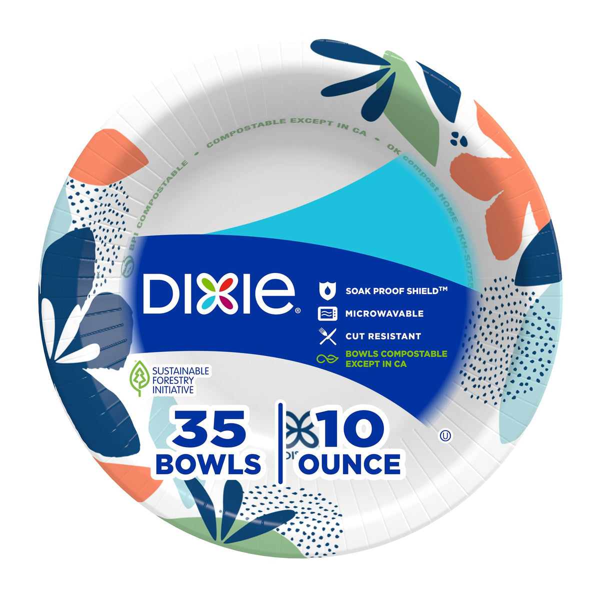 Dixie Disposable Paper Bowls 10oz, 35 CT | Microwave Safe and Cut-Resistant, Soak-Proof Shield Prevents Leaks, Kosher Certified, Compostable Except in California.