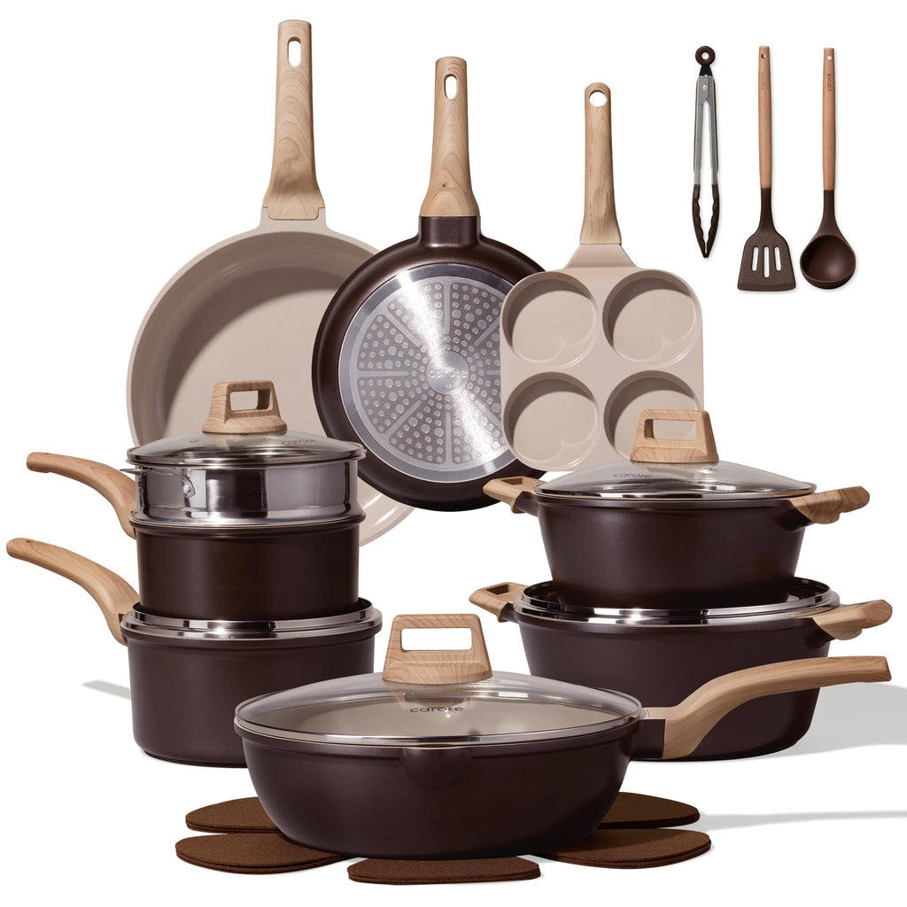CAROTE 21pcs Ceramic Cookware Sets, Pots and Pans Set