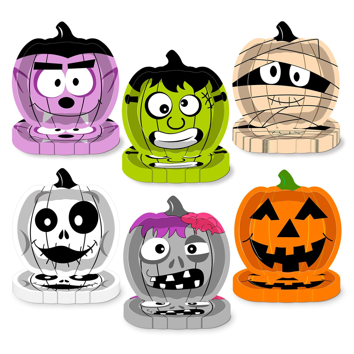 CHENGLIN 48 Pack Halloween Paper Plates - 6 Design Disposable Plates Colourful Round Tableware for Halloween Party Holiday Dinner Tableware Decoration Supplies, 9 Inch