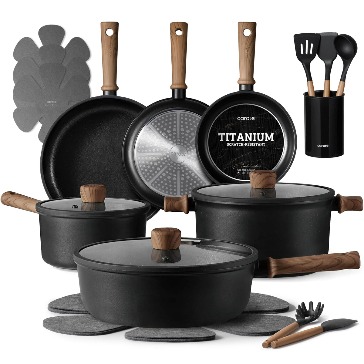 CAROTE 21pcs Pots and Pans Set, Nonstick Cookware Sets
