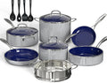 14PC Pots and Pans Set Non Stick Gray, Ceramic Cookware Set, 9H Diamond-Reinforced, Forged Aluminum Fast Even Heating, PFAS-Free, Stay-Cool Stainless Handles, Induction, Oven & Dishwasher Safe