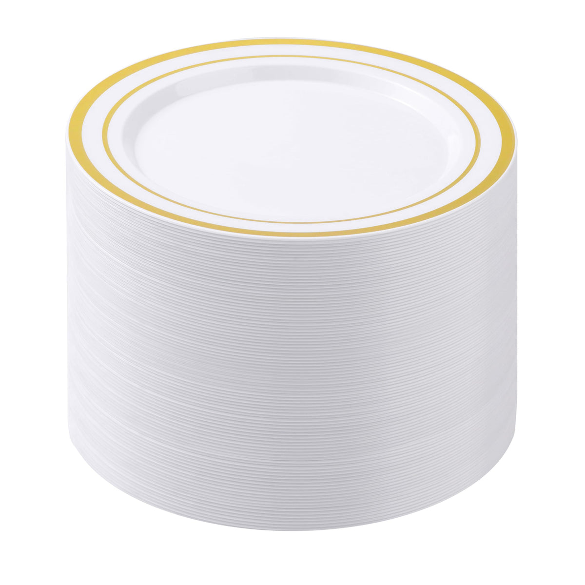 BESTSTAR 100PCS White Plastic Plates for Party | 10.25 Inch Disposable Plates with Gold Rim, Heavy Duty Dinner Plates for Party, Wedding and Birthday