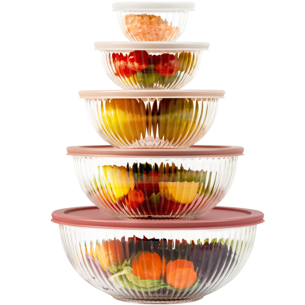 Glass Mixing Bowls with Lids Sets, 5 PCS Serving Bowls for Party or Kitchen | For Baking, Meal Prepping and Salad, Bpa Free and Dishwasher and microwave Safe Serving Bowls, 0.2/0.5/1.1/2.1/3.7Qt