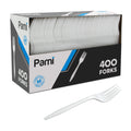 PAMI Medium Weight Disposable Plastic Forks,White,Bulk Pack for Parties,400