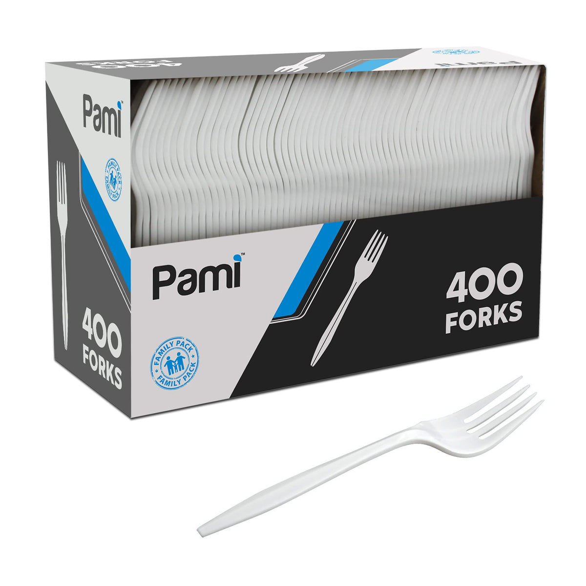 PAMI Medium Weight Disposable Plastic Forks,White,Bulk Pack for Parties,400