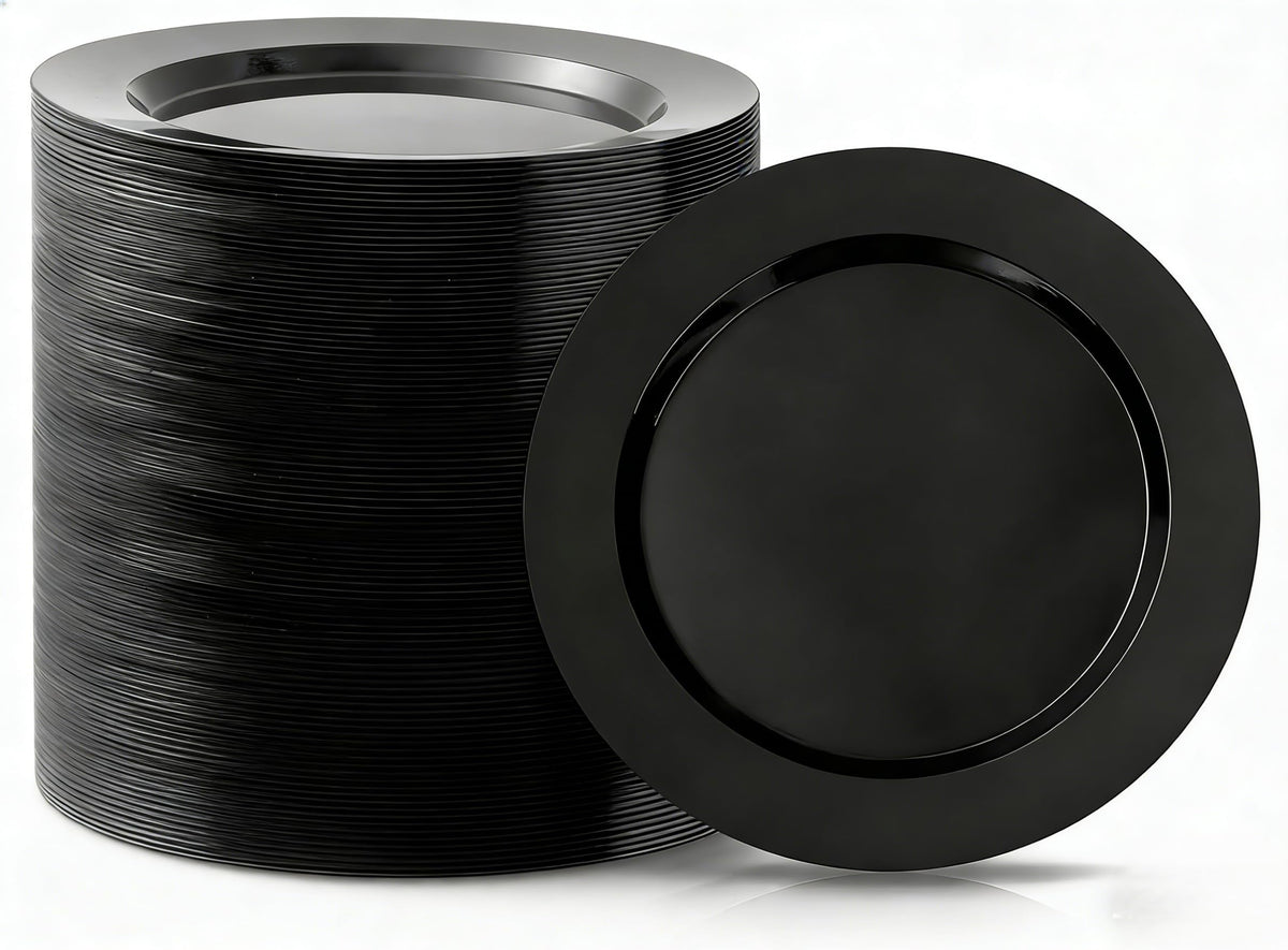 Bestluck 100PCS Black Plastic Dinner Plates 10 Inch for 100 Guests | Premium Hard Disposable Plates for Party, Wedding for Party, Graduation, Wedding,Easy Clean & Reusable