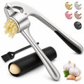Kitchen Garlic Press, Rust Proof & Dishwasher Safe Garlic Mincer, Durable Garlic Crusher Set with Peeler＆Brush, Easy to Clean and Squeeze, Matte