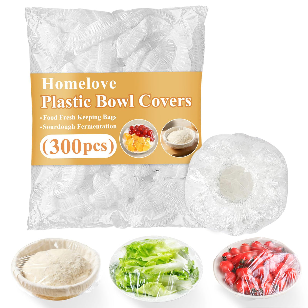 Homelove 300pcs Bowl Covers Bread Proofing - Plastic Wrap for Food Sourdough Bread Baking Rising Elastic Reusable Plate Covers Outdoor Food Fresh Keeping Bags Shower Cap Hair Deep Conditioning
