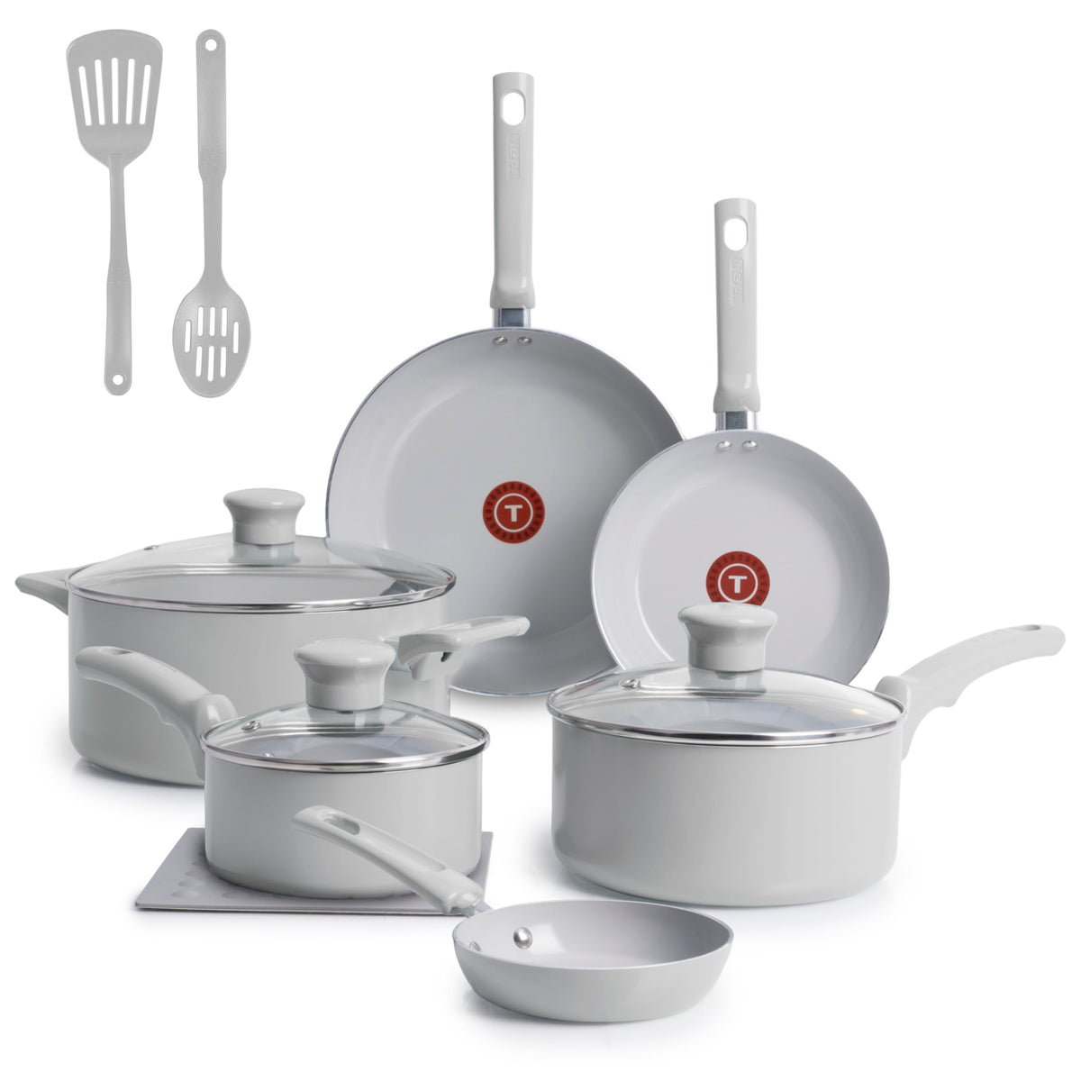 T-Fal Refresh Ceramic Nonstick Pots and Pans Set, 12-Piece, Moon Grey