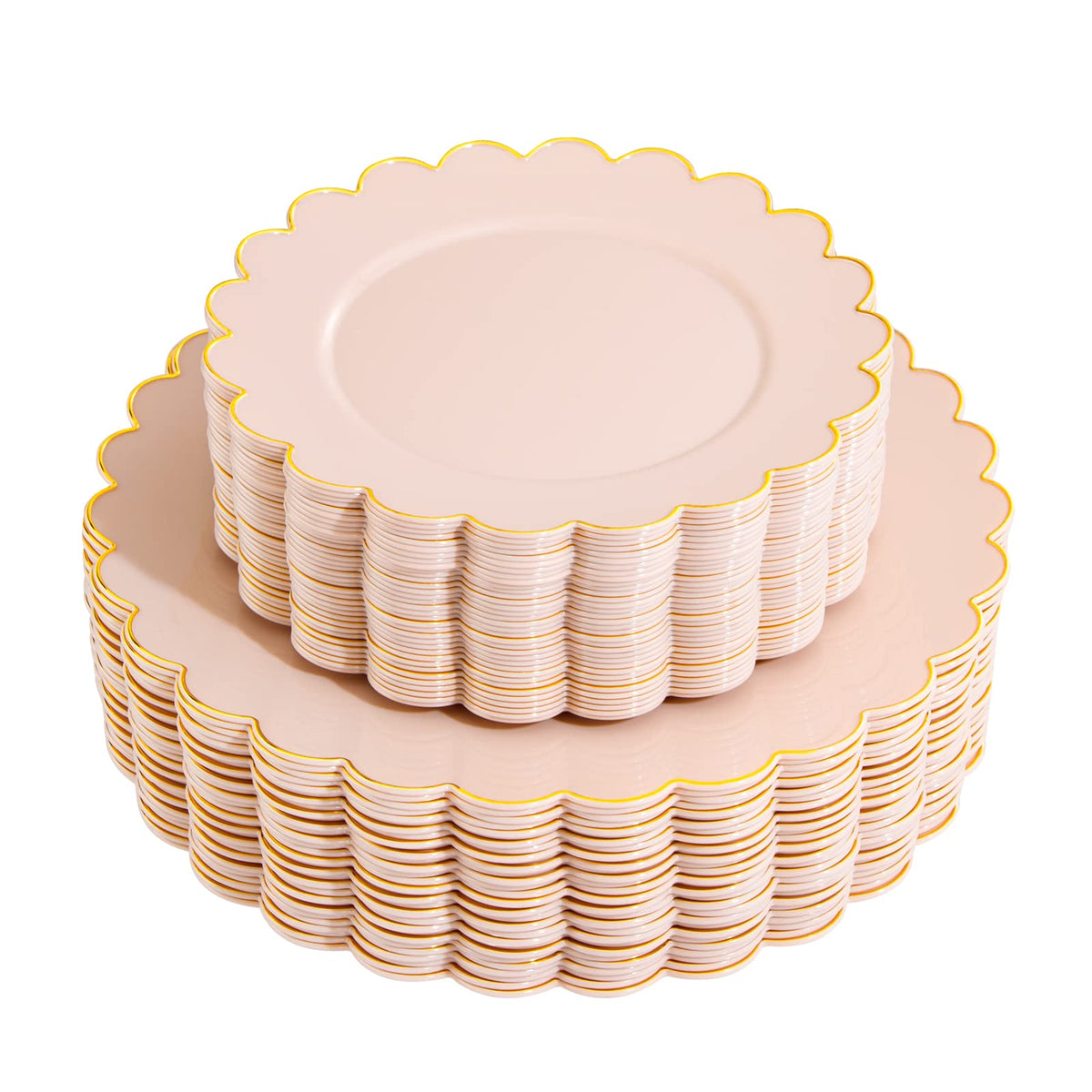LIYH 60 Pcs Pink Plastic Plates with Gold Rim for Bridal Shower & Party | Heavy Duty Disposable Pink and Gold Scalloped Plates with 30 Dinner 10.25" & 30 Dessert Plates 7.5" for Weddings & Birthdays