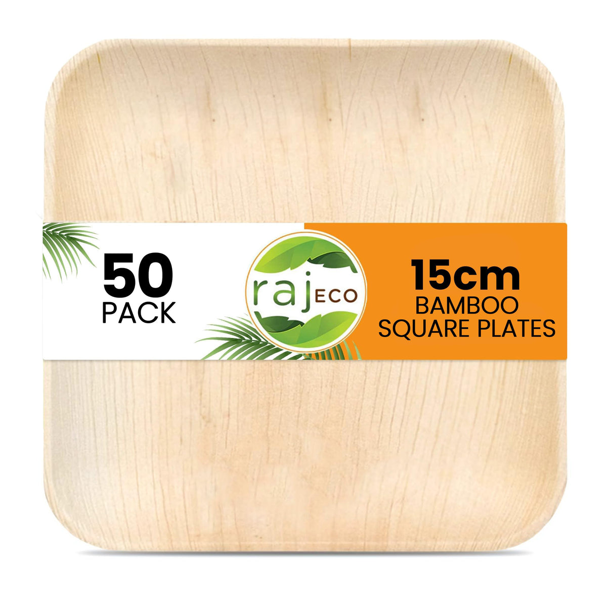 Raj Bamboo Disposable Heavy Duty 6" Square Plates 50 Pack | Strong plates Bamboo plates for weddings, parties, BBQs, picnics, camping, Home use, lunch & dinner.