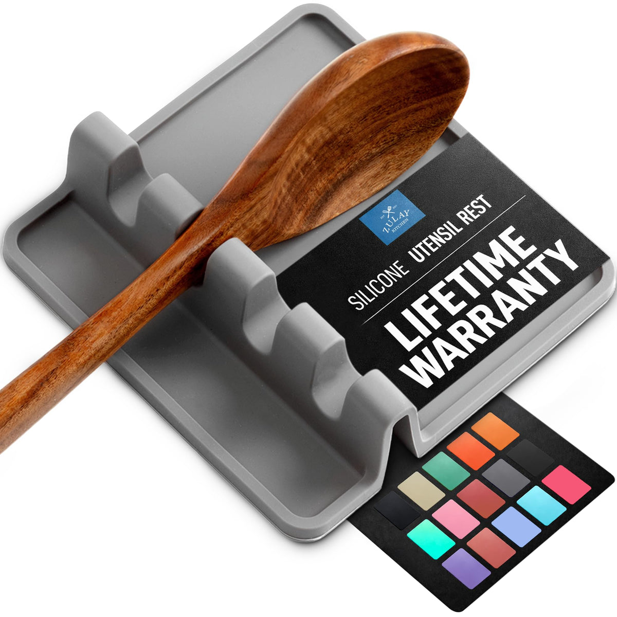 Zulay Kitchen Sillicone Spoon Rest for Stove Top, Kitchen Gadgets, Gray | Heat-Resistant Drip Pad, BPA-Free Spoon Holder for Kitchen Counter, Cooking Spoon Holder for Ladles, Tongs, Spatula - Gift