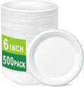 CantaGreen 500 Count 6 Inch Small Heavy Duty Compostable Dessert Plates, Biodegradable Bagasse and Bamboo Fiber Paper Plates