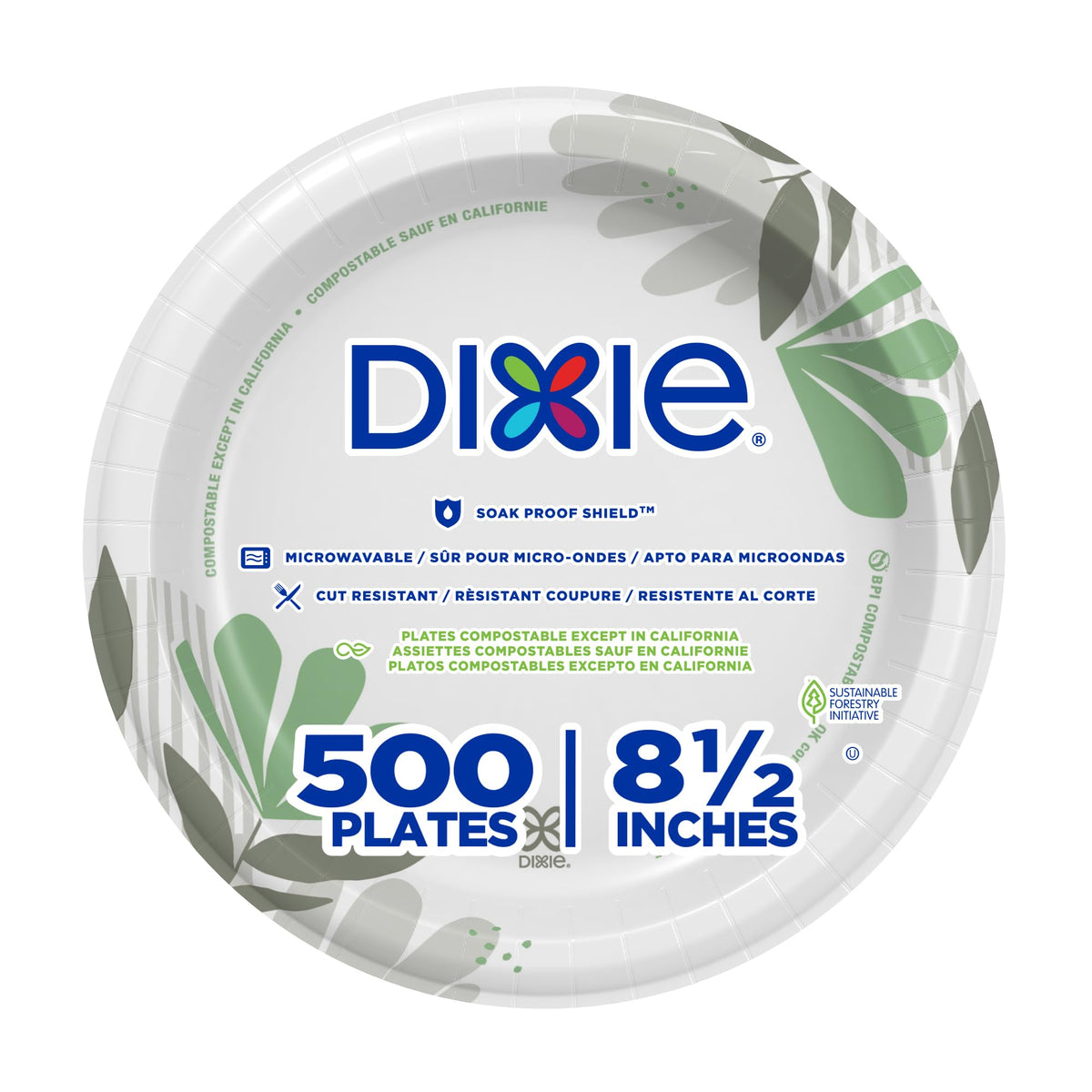Dixie 8.5 Inch Medium-Weight Paper Plates By GP PRO, Pathways Design, 500 Count (125 Disposable Plates Per Pack, 4 Packs Per Case), UX9WS