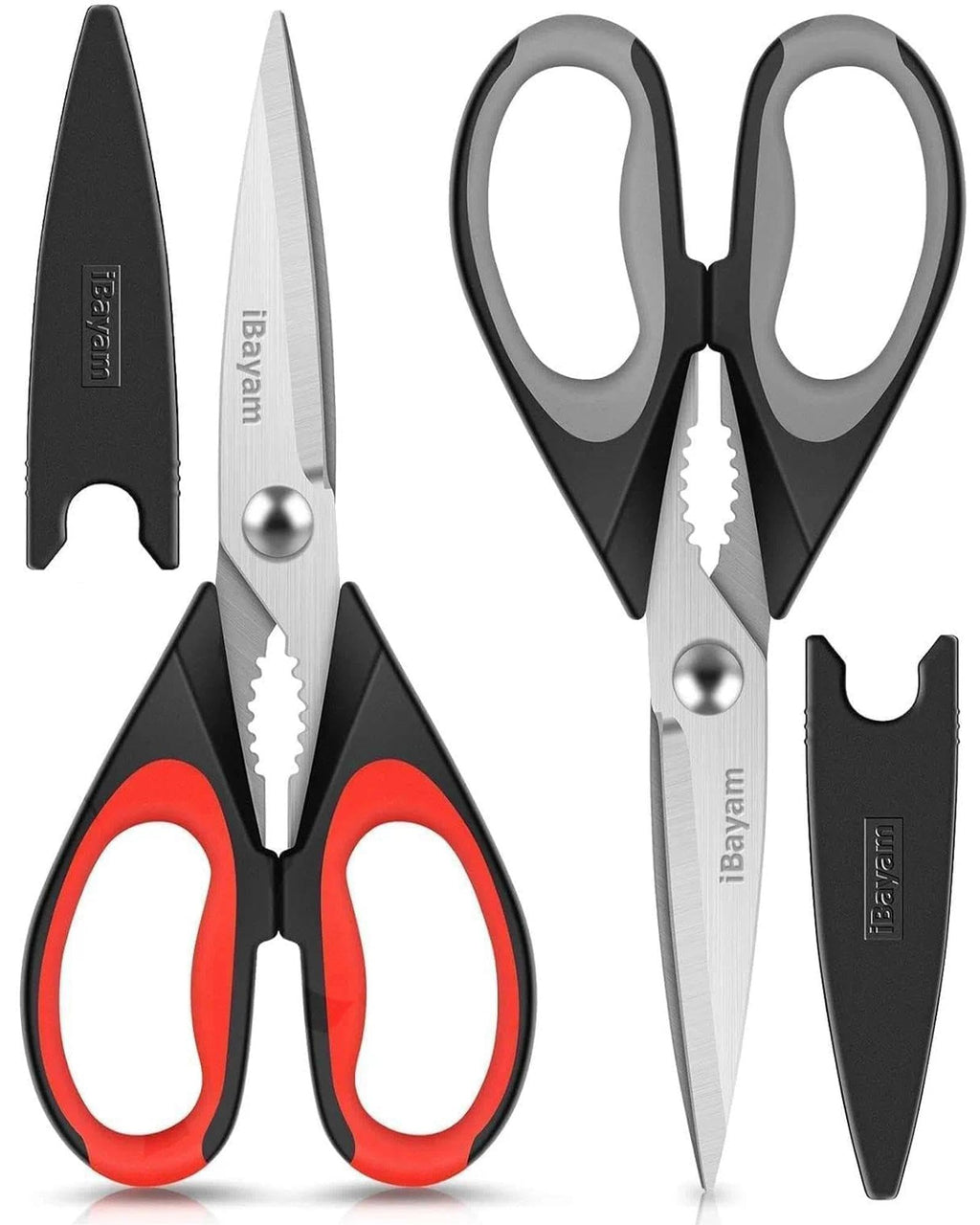 iBayam Kitchen Scissors Shears All Purpose Heavy Duty, Protective Sheath | 2-Pack, Ultra-Sharp Stainless Blades, Soft Comfort-Grip, Dishwasher Safe, Cooking Tool & Gadget Sets Poultry Kitchen Utensils