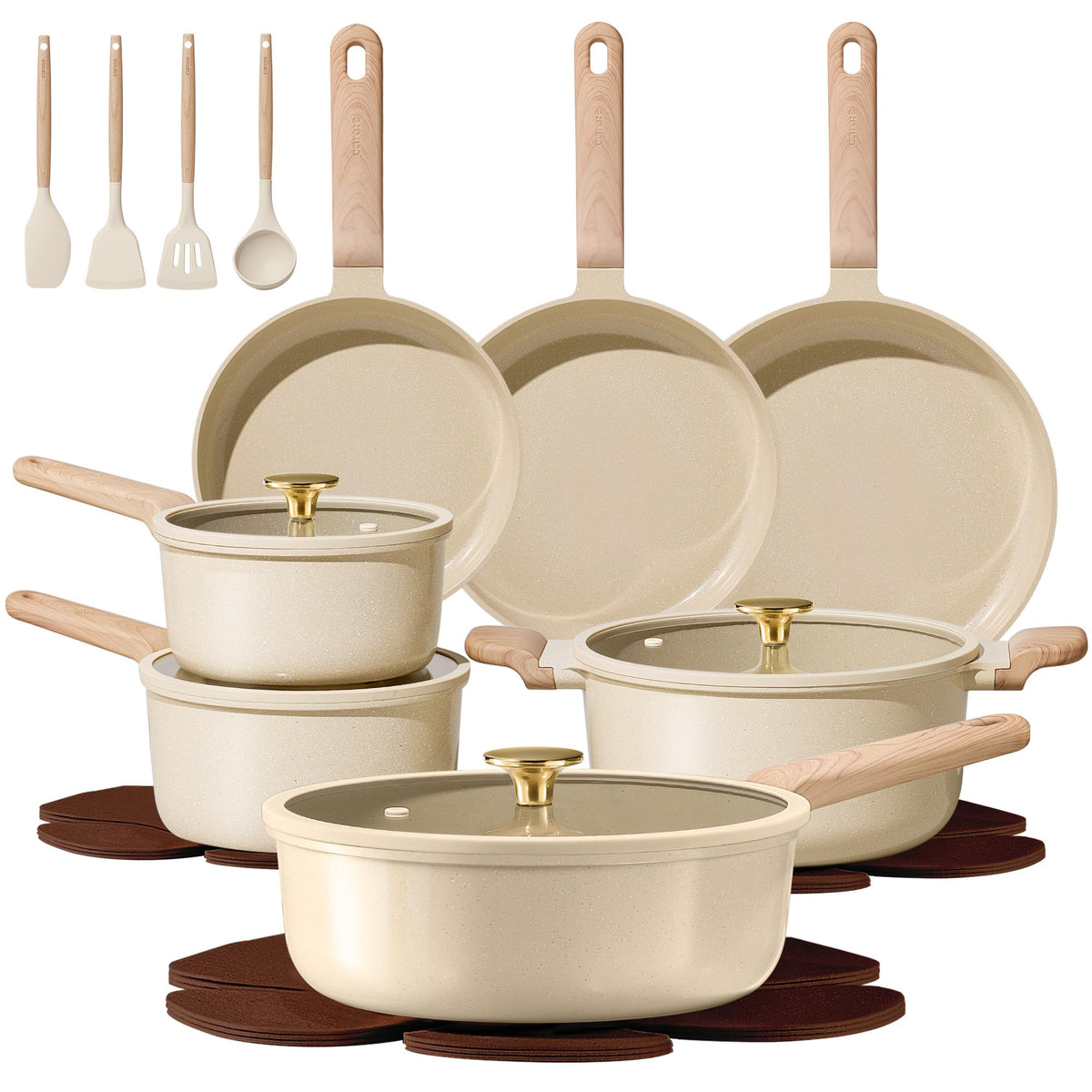 CAROTE 22pcs Ceramic Cookware Sets, Pots and Pans Set