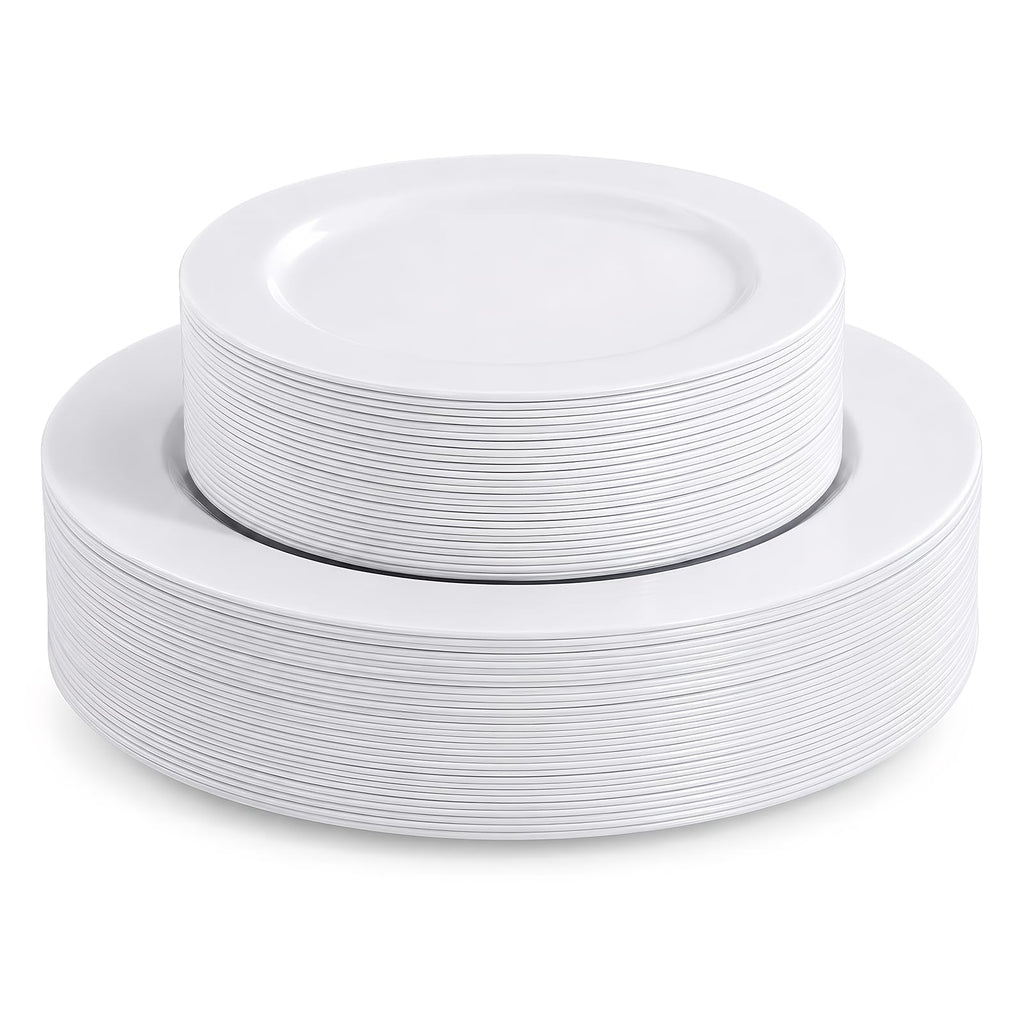 Ricvan Disposable White Plastic Plates 60 Pack, Microwave, Dishwasher Safe | Set for 30 Guests: 30 Dinner Plates and 30 Dessert Plates, Parties, Weddings, BBQs and Family Meals