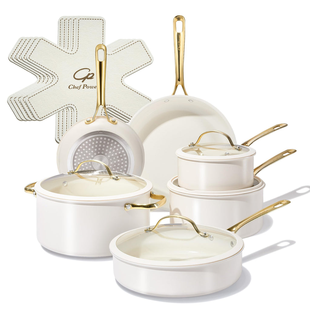 Chef Power Ceramic Cookware Sets, 15Pcs Pots and Pans Set Non Stick