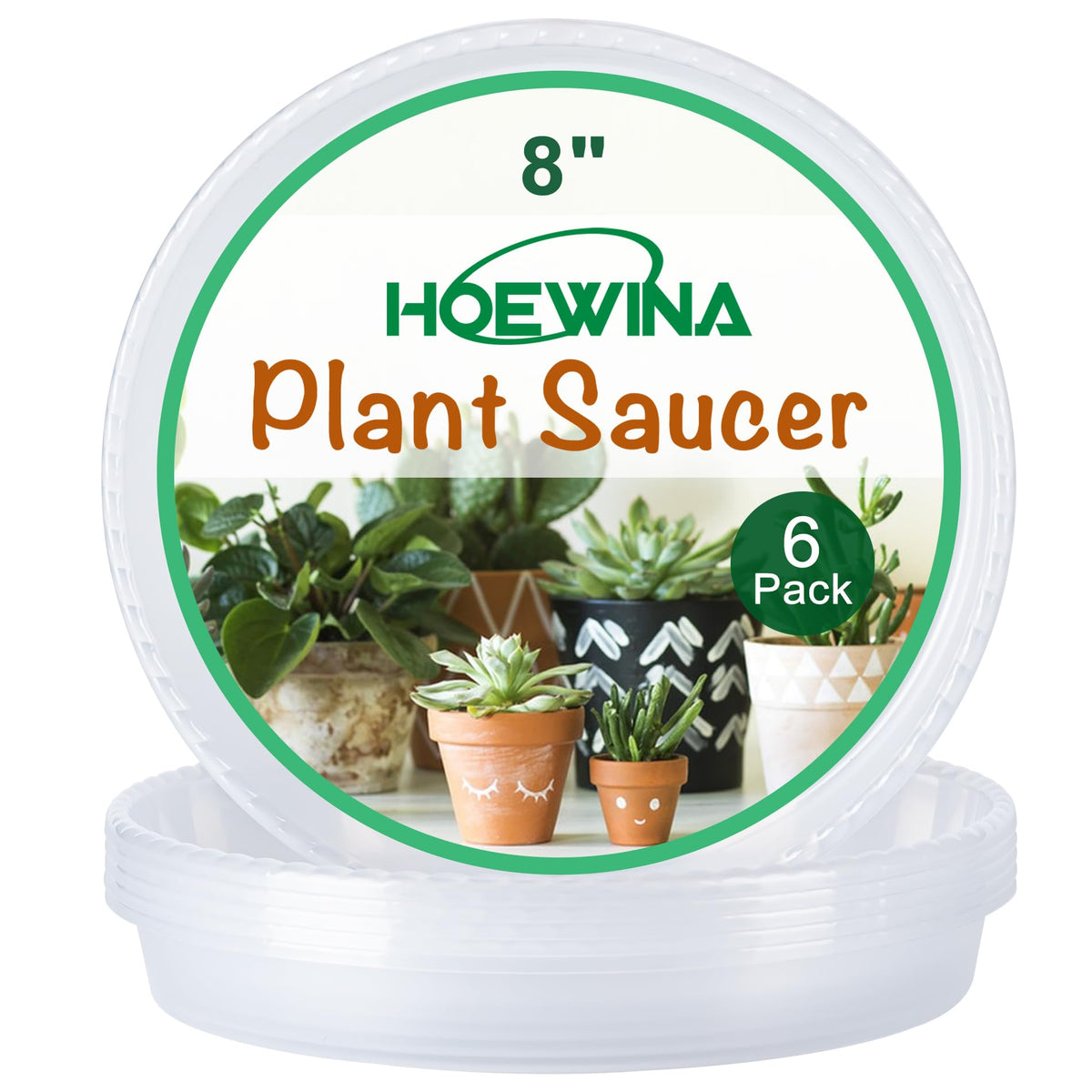 Plant Saucer Tray, 6 Pack 8 Inch Plastic Plant Saucers for Indoor Outdoor | Heavy Duty Clear Flower Pot Tray for pots Planter, Flower Plant Water Trays Plant Pot Saucers Drip Tray for Potted Plant