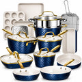 GOTHAM STEEL HAMMERED 20 Pc Titanium Ceramic Cookware Set, Diamond Infused