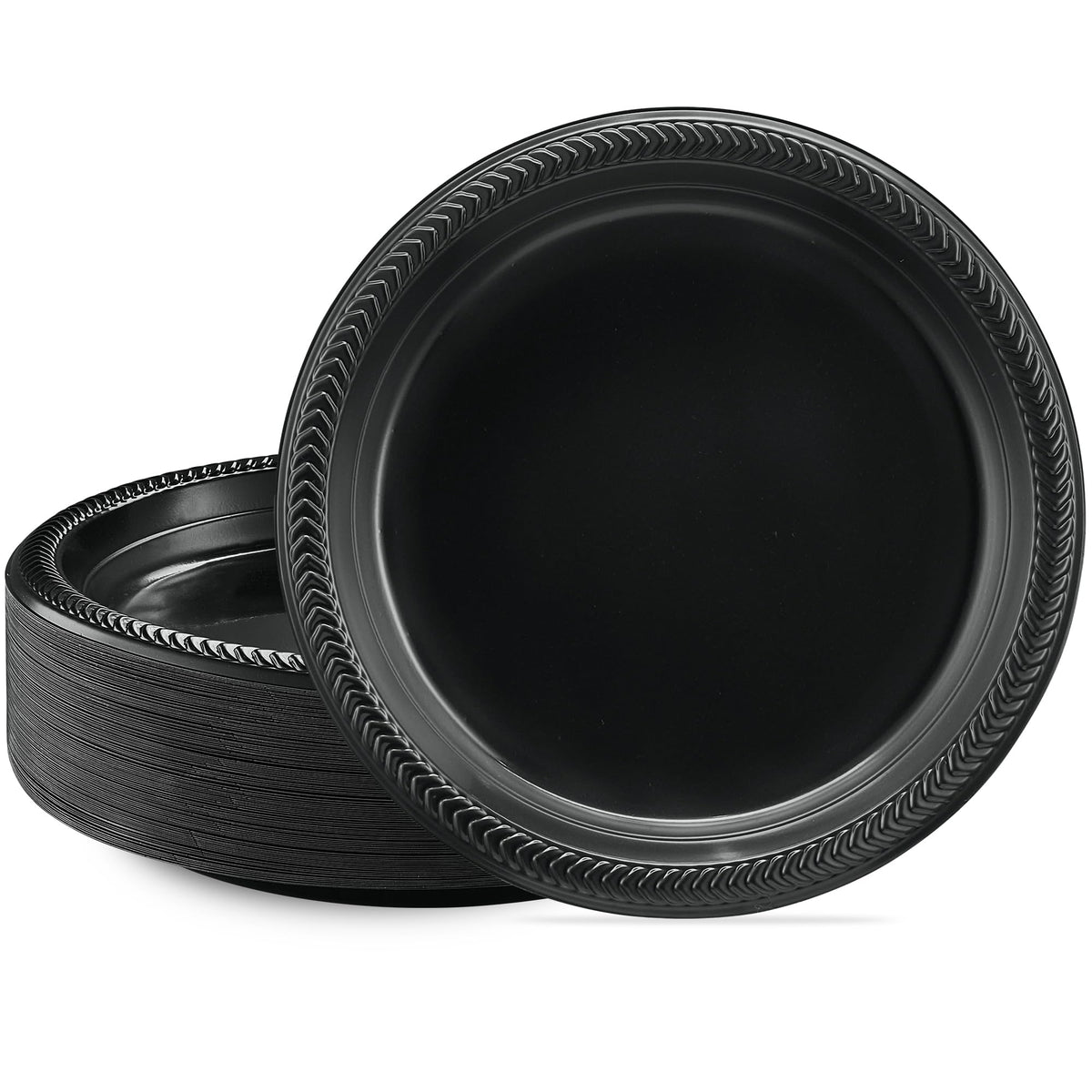PLASTICPRO 100 PCS Black Plastic Plates Light Weight 9 Inch Plastic Dinner Plates Black Plates Disposable for Party and Wedding