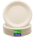 BLUE TOP 100% Compostable Disposable Paper Plates Heavy Duty Waterproof Plates-50 Pack 10 inch Eco-Friendly Plates, Natural Biodegradable Sugarca Bagasse Dinner Plates Unbleached Brown