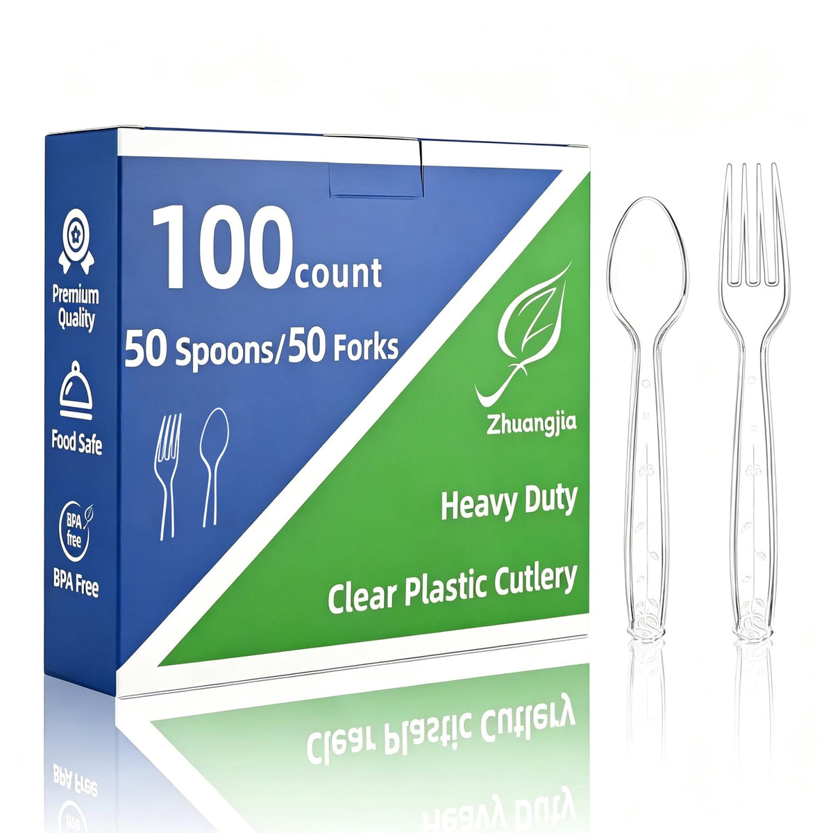 100 Count Plastic Silverware Heavy Duty 50Forks50Spoons | Shatterproof BPA-Free Disposable Cutlery Heat Resistant Disposable Plastic Utensils for Catering & Events, Party Supplies