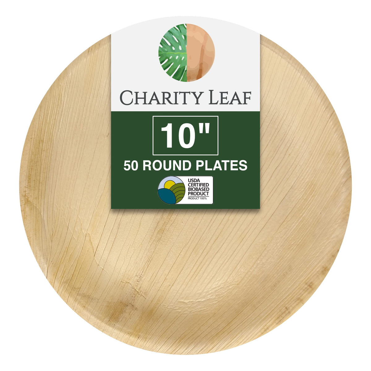 Charity Leaf Disposable Bamboo 10" Round Plates (50 pieces) Bamboo Serving Platters, Disposable Boards, Eco-Friendly Dinnerware For Weddings, Catering, Events