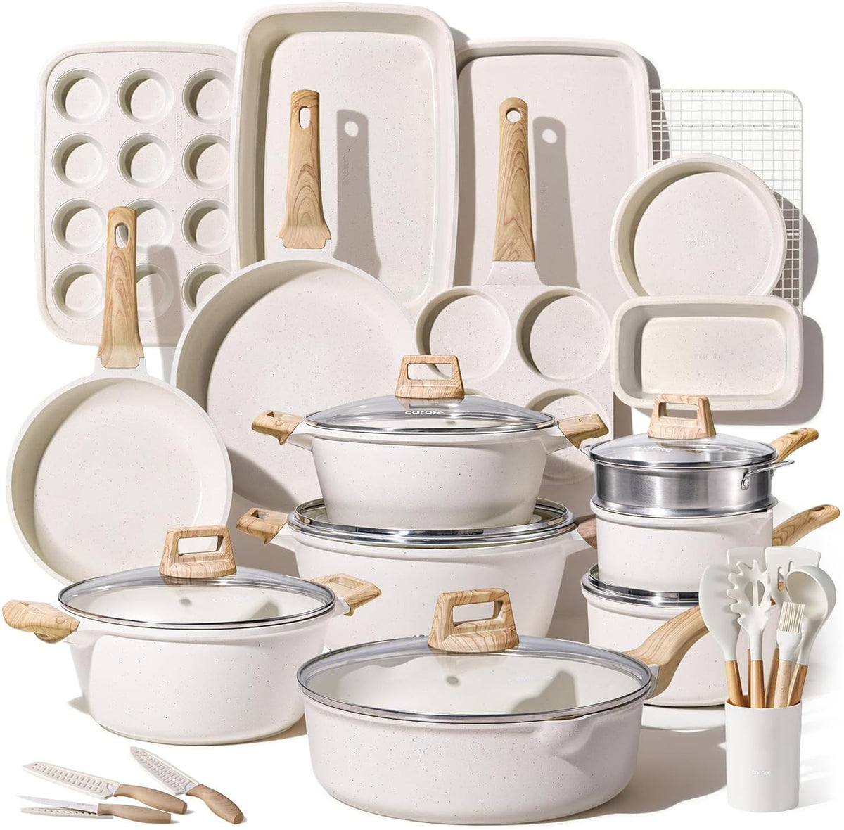 CAROTE 44pcs Pots and Pans, Nonstick Cookware Sets with Bakeware