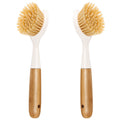 2 Pack Kitchen Dish Brush Bamboo Handle Dish Scrubber Built-in Scraper | Scrub Brush for Pans, Pots, Kitchen Sink Cleaning, Dishwashing and Cleaning Brushes are Perfect Cleaning Tools, White