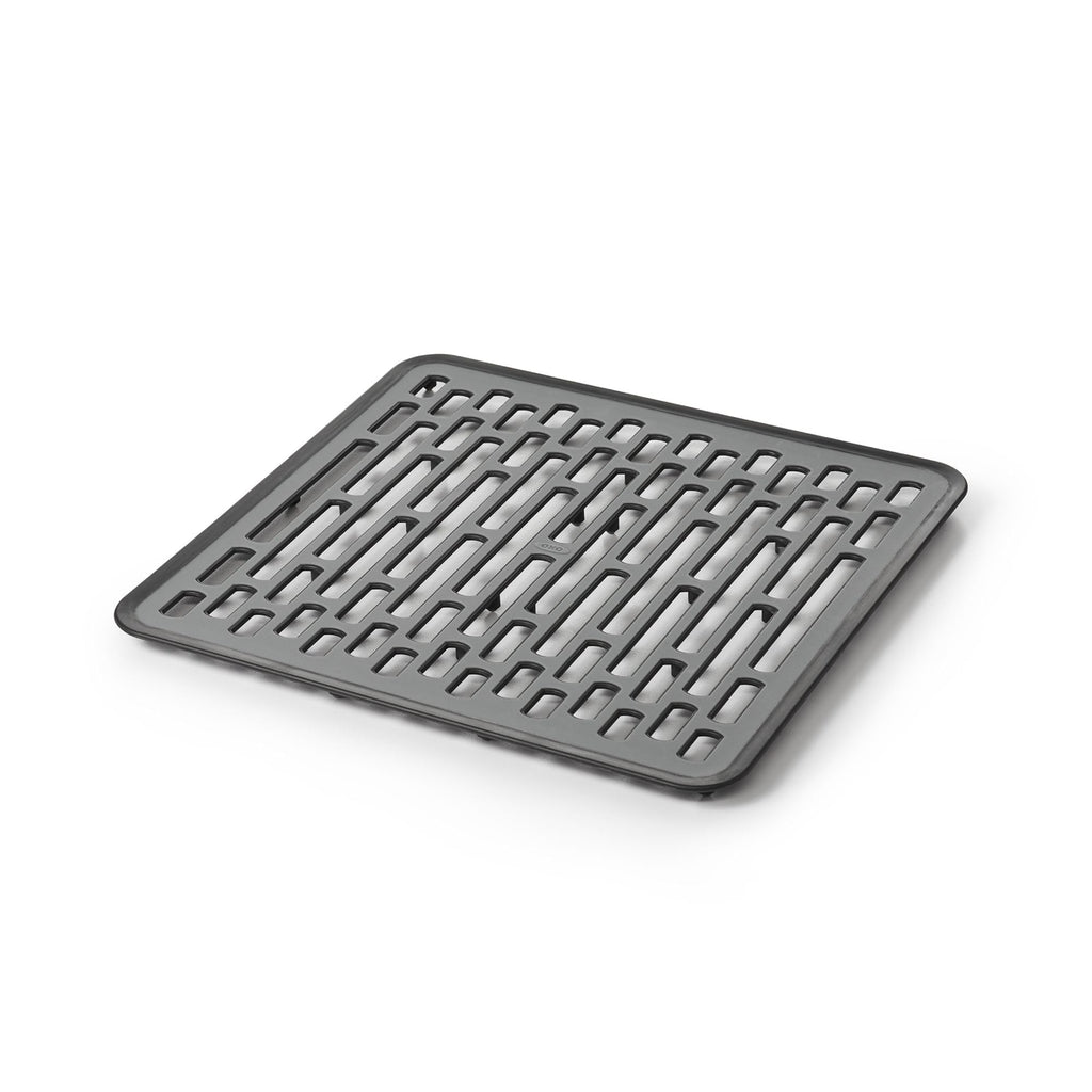 OXO Good Grips Small Kitchen Sink Mat with Drain Holes, Silicone Sink Mat | Non-Slip Rubber Sink Bottom Mat, Protects Dishes And Sink, Kitchen Sink Protector, Drain Holes, Gray