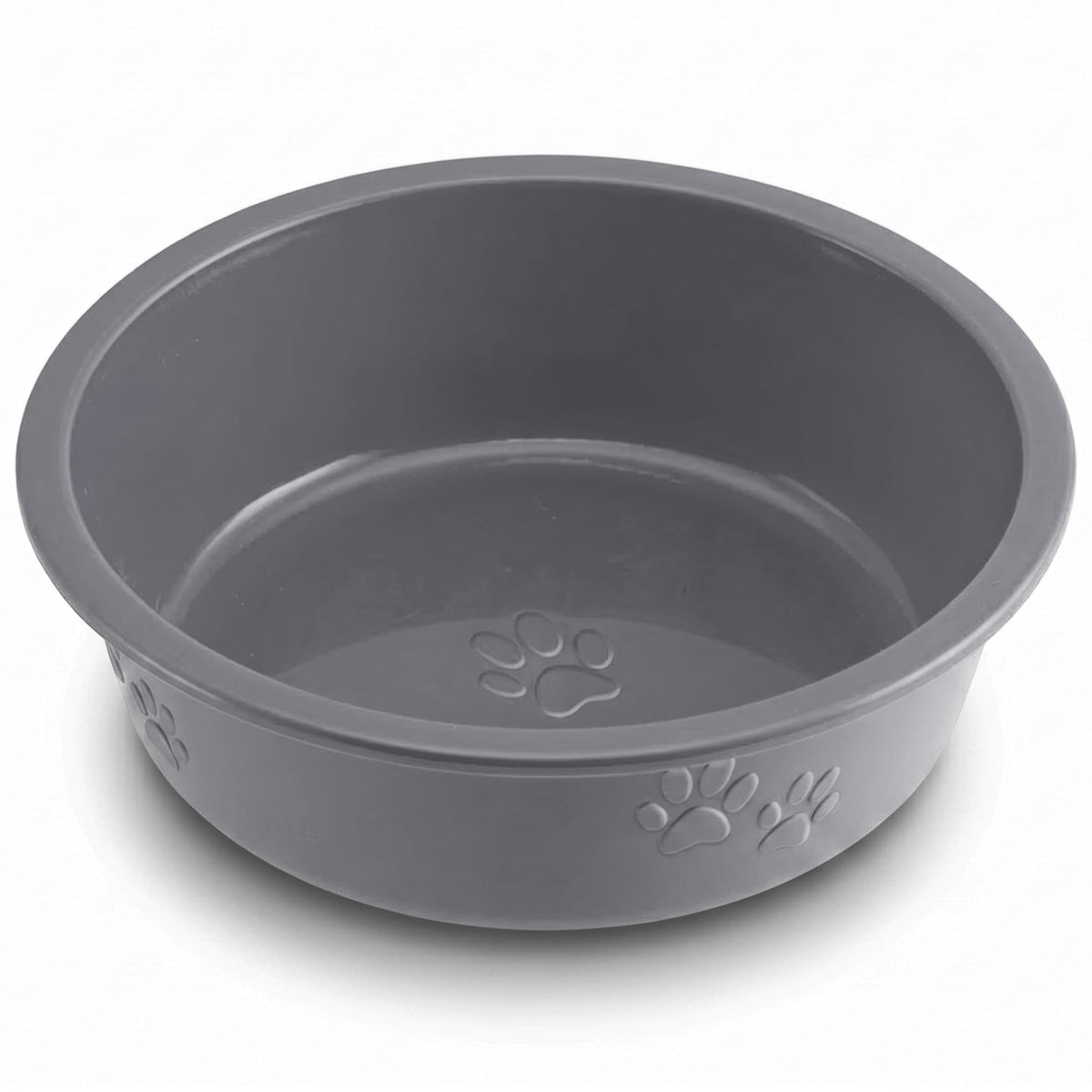 Loving Pets Dolce Luminoso Dog Bowl, Non-Skid Plastic Bowl, Large, Silver | Durable Plastic Pet Food & Water Bowl, Tip-Resistant Design, Embossed Paw Details, BPA-Free & Dishwasher Safe