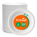 ECOLipak 6 in 200 Pack White Disposable Compostable Dessert Paper Plates | Heavy Duty, Biodegradable, Made of Eco-friendly Sugarcane Bagasse, Ideal for Dinner, Picnic, Appetizer, Birthday, Daily use