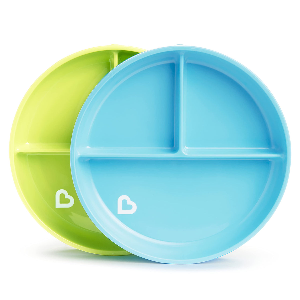 Munchkin Stay Put Toddler Plates with Suction, 2-Pack, Blue/Green