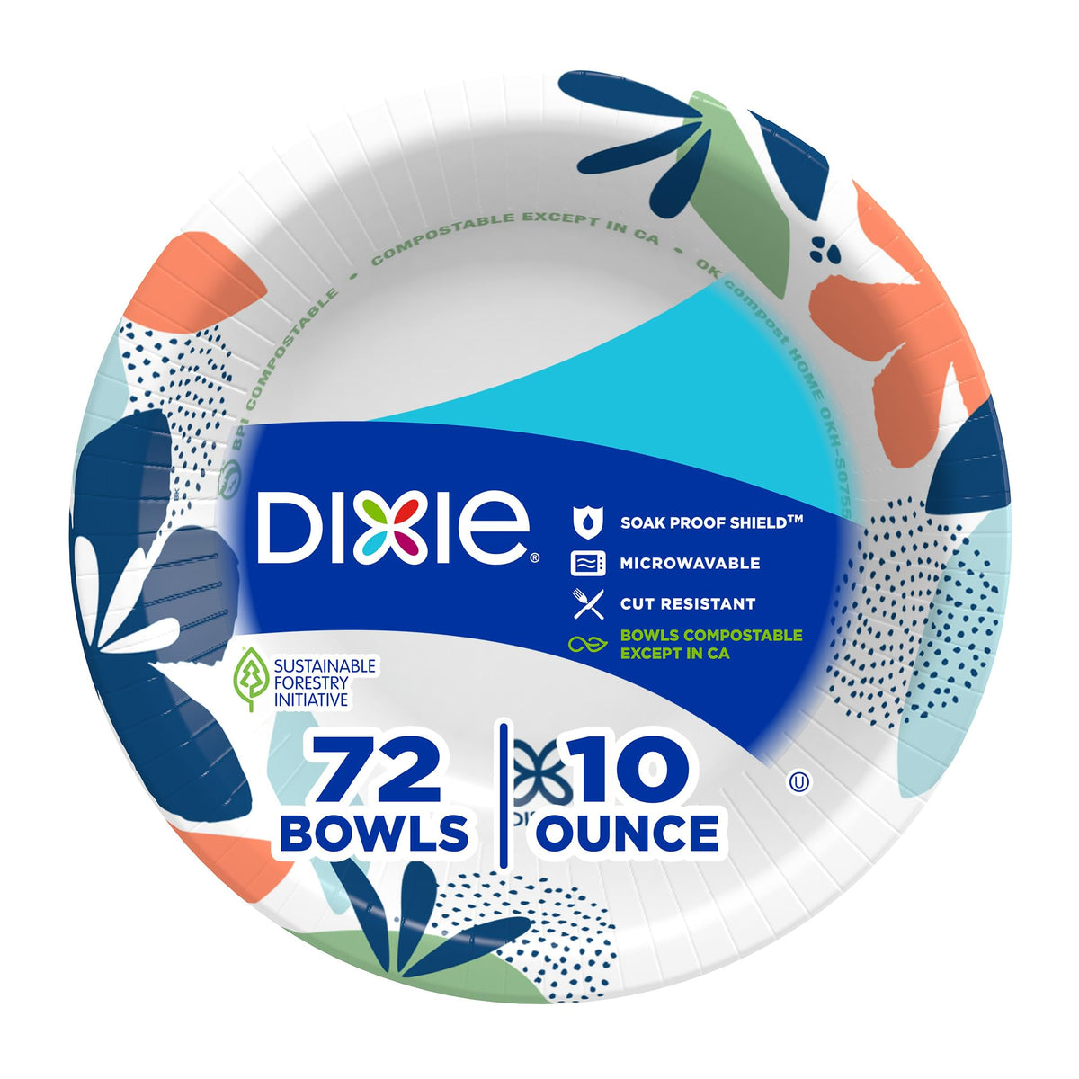 Dixie Small Paper Bowls 10 Oz, 72 Count, Disposable Bowls, Great for Snacks | Microwave-safe, soak-proof shield; disposable dessert bowls, for salads and meal prep, small paper bowls for easy cleanup