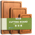 3-Piece Set Deep-Carbonized Bamboo Cutting Board for Kitchen, Carbonized | Crack-Resistant Wood Chopping Boards with Deep Juice Grooves, Pre-Oiled Butcher Block for Meat, Vegetables & Cheese