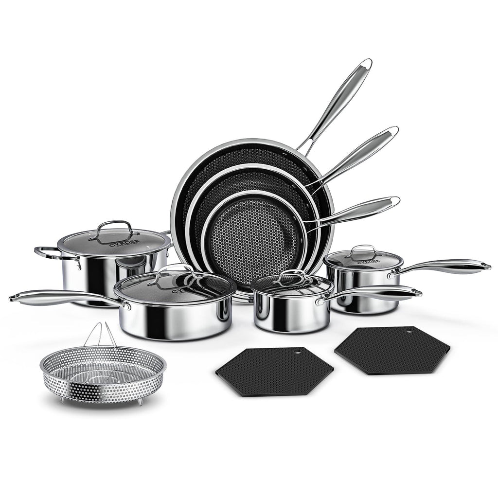 14pc Cookware Set, CYRDER Premium Hybrid Ceramic Nonstick Pots and Pans Set