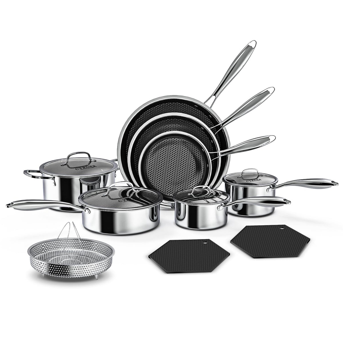 14pc Cookware Set, CYRDER Premium Hybrid Ceramic Nonstick Pots and Pans Set