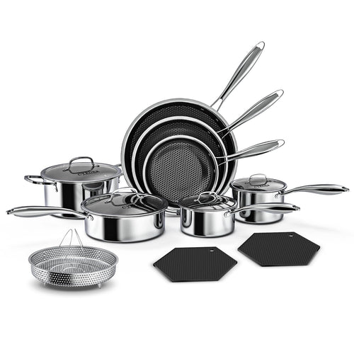 14pc Cookware Set, CYRDER Premium Hybrid Ceramic Nonstick Pots and Pans Set