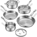 Titanium pans for cooking Non Stick with lid,8pcs Uncoated Hammered titanium pro frying pan, PFAS Free Cookware, Butter warmer skillet, Induction & Oven-Safe