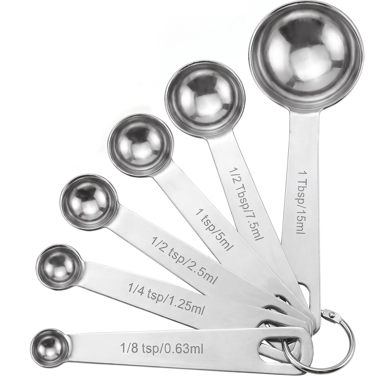 Measuring Spoons, 6-Piece Heavy Duty Stainless Steel Measuring Spoons Set | Small Tablespoon with Metric and US Measurements, Set of 6 for Measuring Dry and Liquid Ingredients