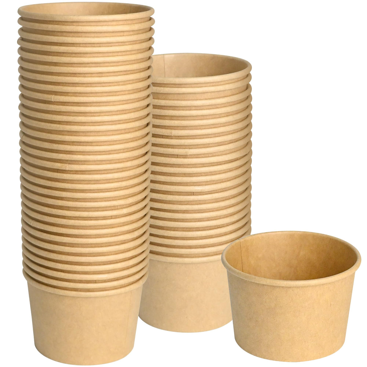 ESSENTIAL Paper Ice Cream Cups, 50 Pcs 8oz Paper Snack Bowls | Disposable Dessert Bowls for Hot or Cold Food, Paper Snack Containers for Sundae, Frozen Yogurt, Soup (Brown)