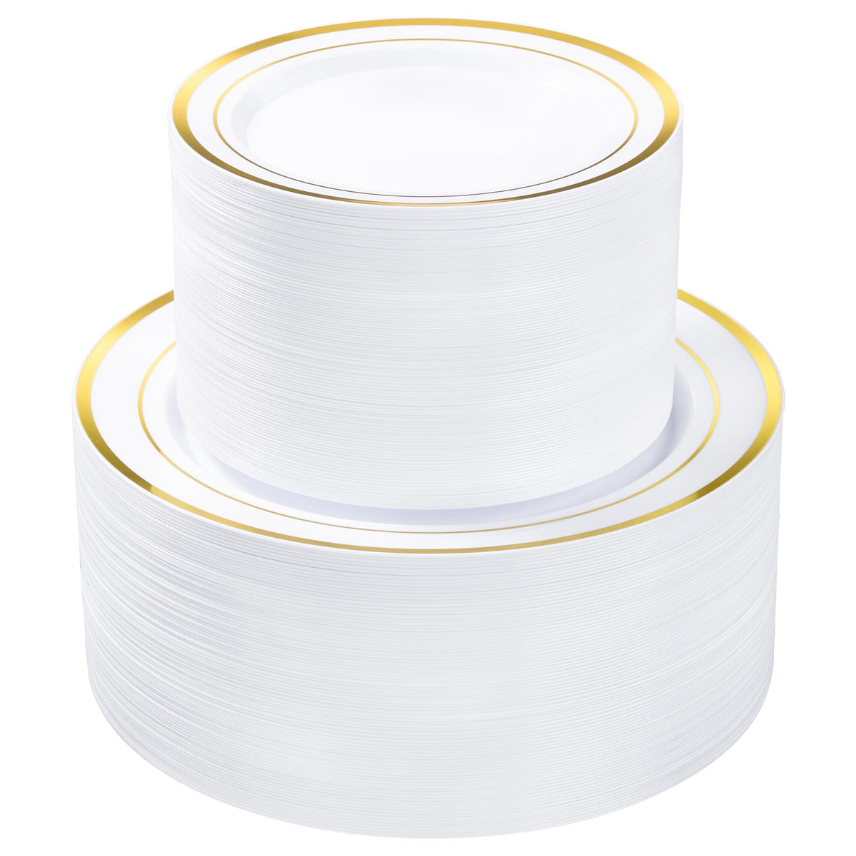 BESTVIP 200PCS Gold Plastic Plate, Disposable Party Plates | 100 Dinner Plates and 100 Dessert Plates, Plastic Plates for Party, Wedding and Birthday